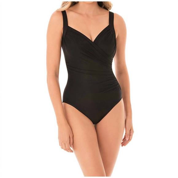 NEW MIRACLESUIT sanibel surplice underwire one piece swimsuit in black - Picture 1 of 2